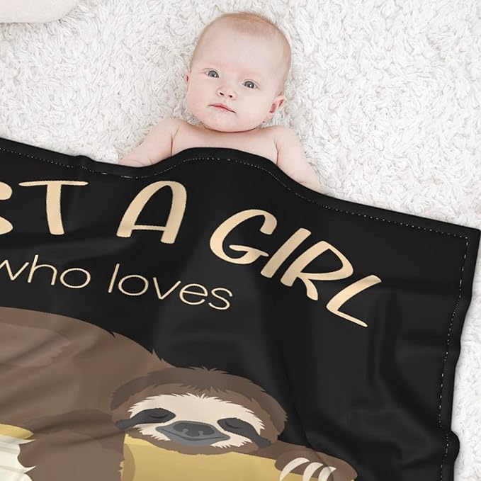 Just a Girl Who Loves Sloths and Books Blanket Lightweight Cozy Flannel Fleece Throw Blanket Best Gift Home Decor for Bed Couch Outdoor Camping 80"x60" Queen for Adults