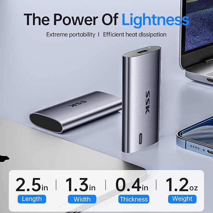 SSK Portable SSD 500GB, up to 2000MB/s External Solid State Drives, USB 3.2 Gen2X2 NVMe SSD External Hard Drive, Ultra Low Power Consumption for iPhone 15/ MacBook/Pro/OTG Phone/Laptops, SD600