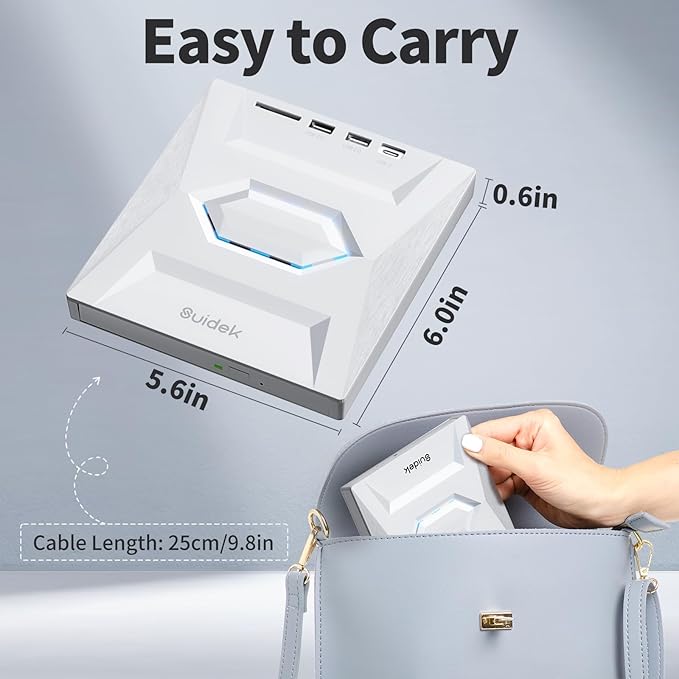 External CD DVD Drive, Ultra Slim Portable CD Player for Laptop CD DVD +/-RW Burner with SD Card Reader USB 3.0 Type C Hub Compatible with Laptop PC Windows Linux