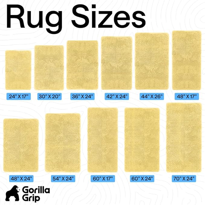 GORILLA GRIP Bath Rug Mat 60x24, Thick Soft Absorbent Chenille, Quick Dry Microfiber Mats, Rubber Backing Washable Shower Floor Rugs, Bathmat Runner, US Designed Bathroom Home Decor Accessories Yellow