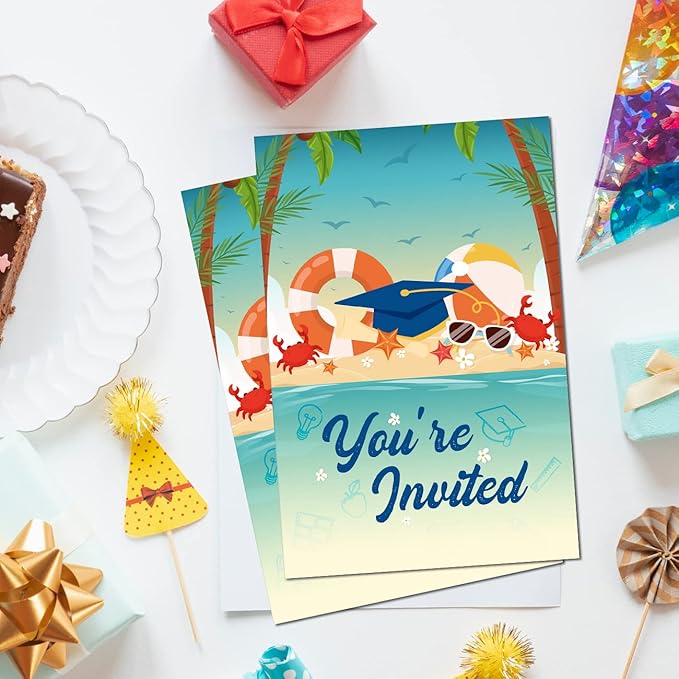 Soiceu Graduation Pool Party Bash Invitations with Envelopes Set of 20 Summer Graduation Party Invites Fill in Blank
