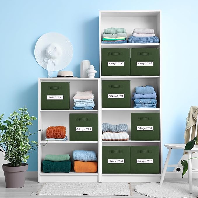artsdi 11x11 storage cube bins (Set of 10) Foldable Fabric storage cubes with 10 Labels Window Cards & a Pen,11 inch cube storage bin,Closet Organizers for Shelves,Cubby Organizer Boxes,Dark Green