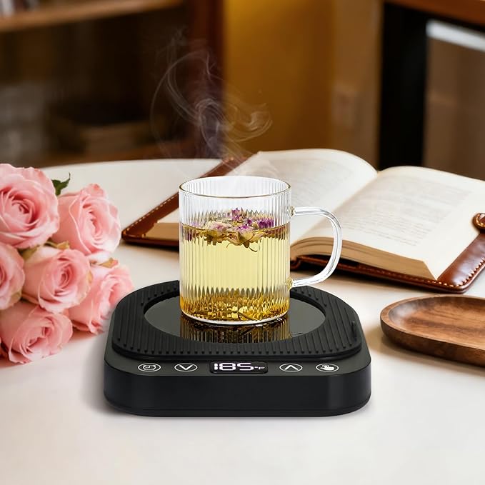 Anbanglin Smart Coffee Mug Warmer, 50W Fast Heating Coffee Warmer for Desk with 5 Temperature Control & 2-12H Auto Shut Off, Electric Large Panel Cup Warmer for Milk, Beverage, Candle, Matte Black