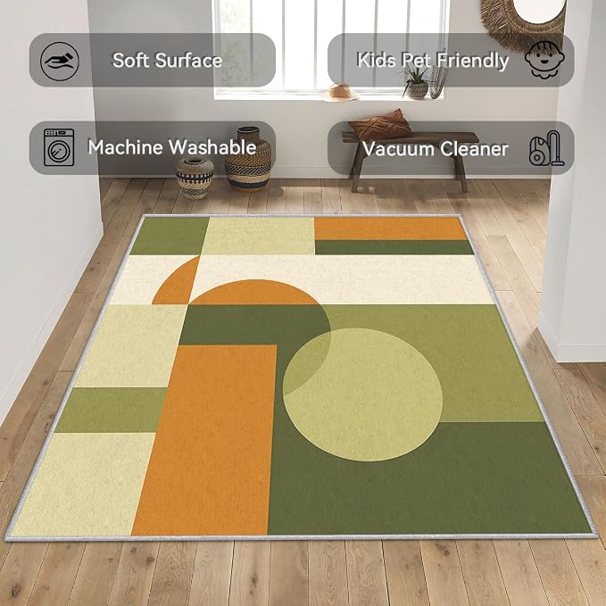 Mid Century Throw Rug 2x3, Washable Modern Geometric Rugs for Entryway Bedroom Kitchen, Minimalist Area Rug for Home Decor, Non Slip Backing Indoor Floor Mat Carpet with Gripper - 2 x 3 ft