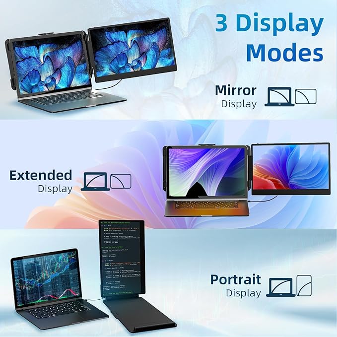 BKVOO Laptop Screen Extender Travel Monitor - 14" Dual Portable Monitor IPS FHD 1080P Travel Work Extra Screen Plug and Paly USB-C HDMI Port Compatible with Wins Mac Chrome Dex Fits 13-17" Laptops