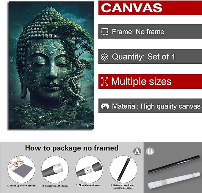 Buddha statue wall art canvas wall decor aesthetic picture mystical nature art for tranquil home and spiritual space 28x40in Frameless