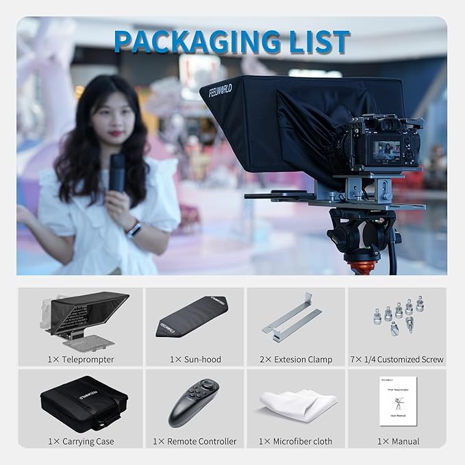 FEELWORLD TP16 16 Inch Folding Teleprompter for Up to 16" Tablet Horizontal Vertical Prompt for Live Streaming Interview Speech Online Teaching Vlogger with APP Remote Control Carry Case