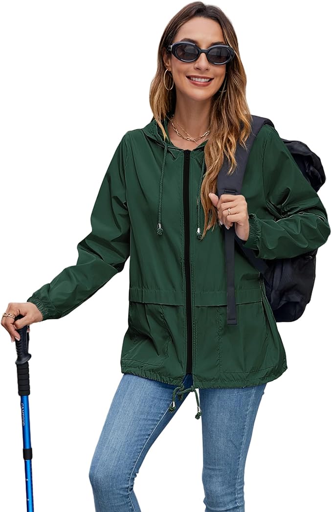 Hount Women's Lightweight Hooded Raincoat Waterproof Packable Active Outdoor Rain Jacket (S-3XL)