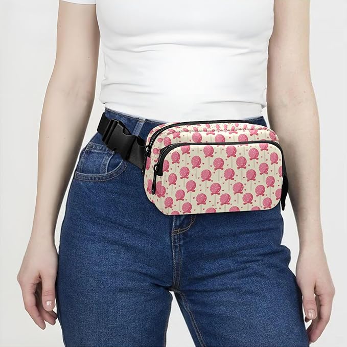 Kawaii Bow-knot Lollipop Fanny Pack for Women Men Water Resistant Fashion Waist Packs with Adjustable Strap Belt Bag for Travel Workout Jogging Hiking 21220362