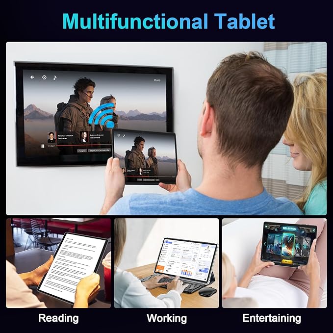 JJGJ 2026 Android 15 Tablet with Keyboard, 26GB+256GB, 2TB Expand, 10 Inch Tablet with Octa-Core, 8000mAh, 5G WiFi, BT5.0, Widevine L1, Gemini AI, 2-in-1 Tablets with Case, Mouse, Stylus(Silver Case)
