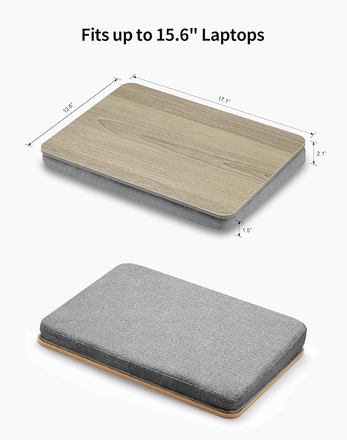 ZEAPTAC Lap Desk with Pillow Cushion, Portable Laptop Bed Desk, Fits up to 15.6 inch Laptop, Lap Stand for Bed & Couch & Carpet, Book Tablet/Drawing Board/Stand - Black Wood