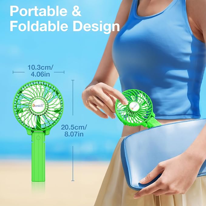 VersionTECH. Portable Handheld Fan, Powerful+Durable+4000mAh+180° Foldable, Mini Table Fans with USB Rechargeable Battery Operated Cooling Accessories for Personal Use, Travel, Office Green