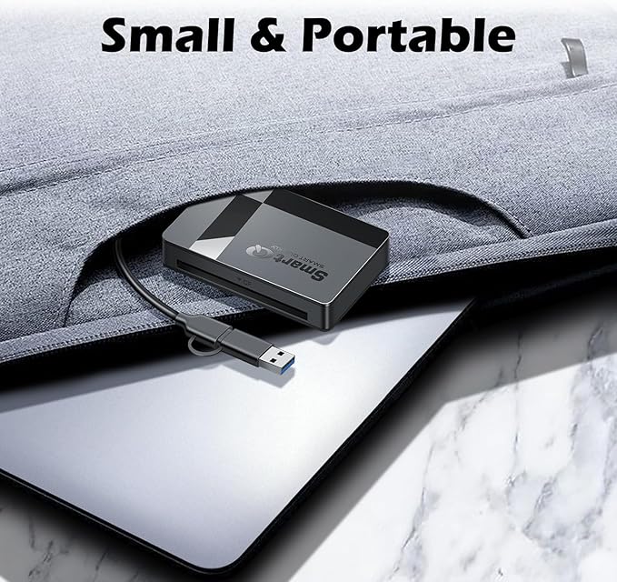 SD Card Reader, Memory Card Reader 4 in 1 USB C USB 3.0 Dual Connector Adapter Simultaneously Read SD MS CF TF Cards Supports Micro SD/Micro. Compatible with desktops, Tablets, and USB-C Smartphones