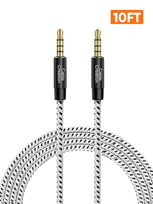 CableCreation 3.5mm TRRS Audio Cable 10FT, 4-Pole Aux Cord Male to Male Braided 1/8 inch Auxiliary Hi-Fi Stereo Jack Compatible with Headphone, Car, Speaker, Phone, Tablet, Laptop and More