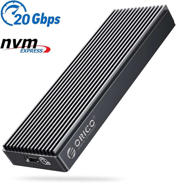 ORICO 20Gbps M.2 NVMe SSD Enclosure Adapter,USB3.2 Gen2 Type-C to NVMe PCI-E M-Key Solid State Drive Aluminum External Case for SSD Size 2230/2242/2260/2280, up to 4TB(M2PAC3-G20, Grey)