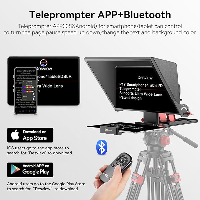 Desview P17 Teleprompter,17 inch Aluminum Alloy Liftable Teleprompter, High Display Glass, Compatible with iPad Tablet Phone DSLR Camera, No Assembly, Carry Case Included, Great for Video Making