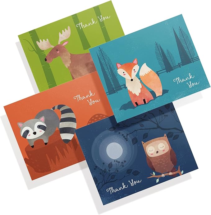 Twigs Paper Thank You Card Set - 12 Assorted Greeting Cards For All Occasions - Thank You Cards with Envelopes - Appreciation Cards - Eco Friendly - Made In USA - 5.5 x 4.25 Inch - Woodland Animals