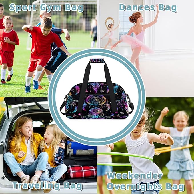 Travel Duffle Bag, Rainbow Dreamcatcher Feather Waterproof Weekender Overnight Bags for Women Men Lightweight Carry on Duffle Gym Bag for Travel, Sports, Fitness, Workout
