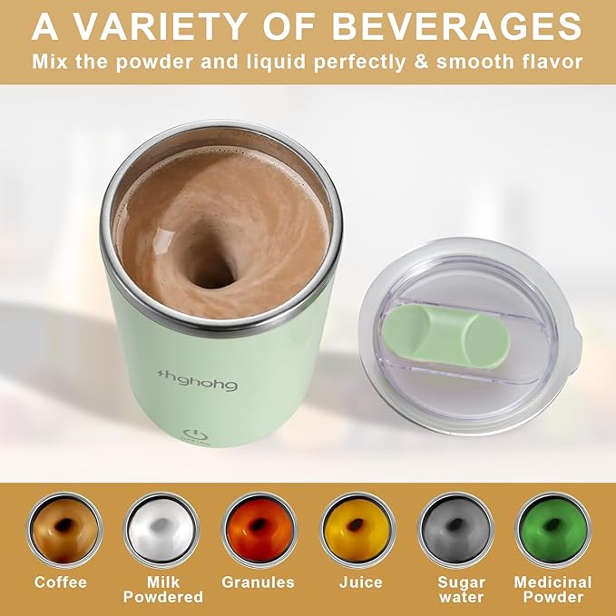 HGHOHG Self Stirring Coffee Mug, 2025 New Automatic Magnetic Stirring Cup, 12Oz, Rechargeable Electric Mixing Cup for Coffee, Milk, Tea,Portable For Travel, Office,School, Gym And Gift (Green)
