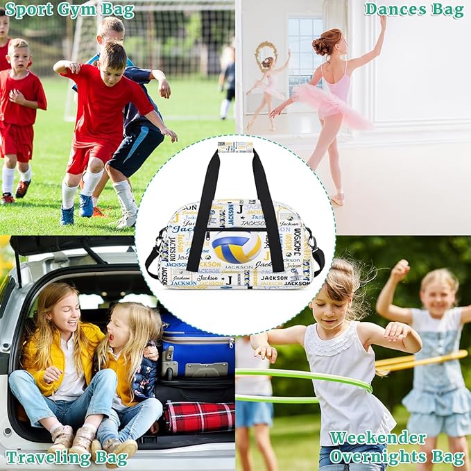 Custom Name Duffel Bag for Boys, Personalized Sports Gym Bag Overnight Travel Weekender Bag Lightweight Carry On Sleepovers Bag for School Practice Gymnastics
