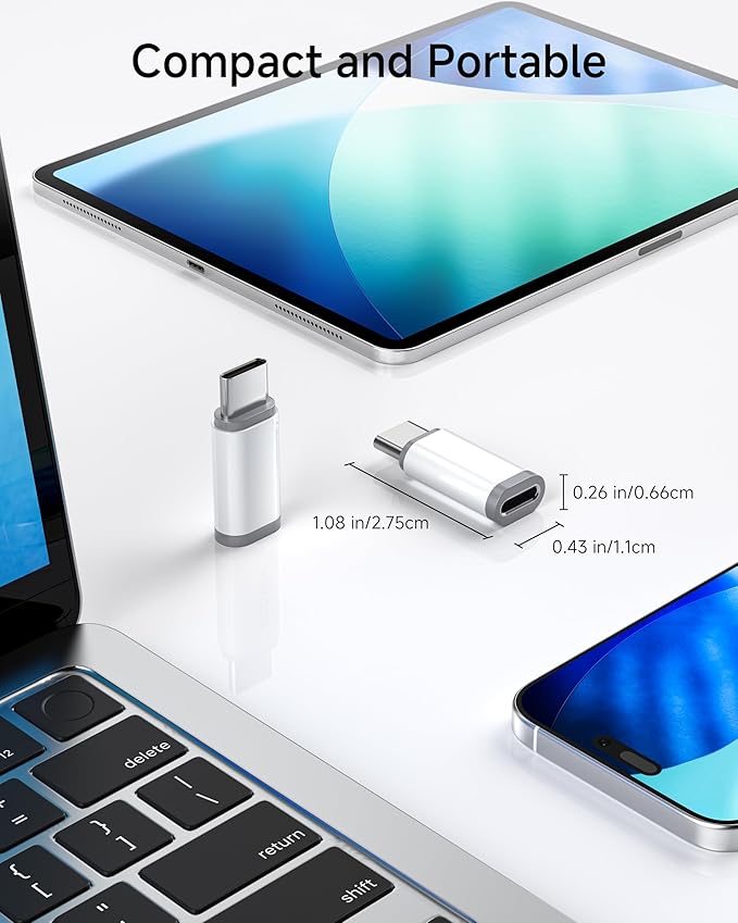 Lightning to USB C Adapter 4 Pack - Fast Charging & Data Transfer USB Type C to Lightning Charger Connector Compatible with iPhone 15/16/17 Pro Max/Plus, Samsung, Pixel - (Not for Audio/OTG)