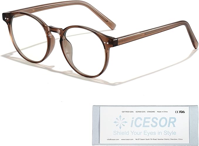 Icesor Round Blue Light Blocking Glasses Lightweight Chic Frame Anti Eye Strain Protection Computer Gaming for Women and Men