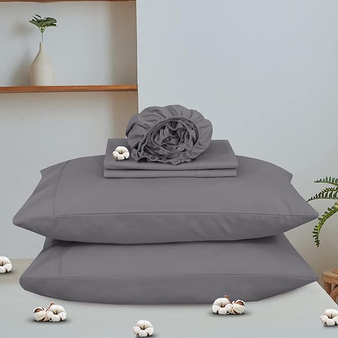 RUVANTI 100% Organic Cotton Sheets King Size, Percale Weave, GOTS Certified, 4-Piece Set, Deep Pocket 15", Crisp & Breathable, Soft Durable Bedding, Sábanas Algodón Orgánico – Silver Filigree