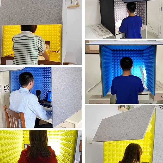 Sound Proofing Panels Portable Sound Proof Foam Panels Soundproof Booth 80 * 80 * 80CM Desktop Soundproof Cover Vocal Recording Booth for Recording Studio, Home, Offices,Yellow