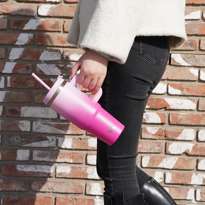 40 oz Tumbler with Handle and 2 Straws,2 in 1 Lid Insulated Water Bottle Stainless Steel Travel Coffee Mug,Lemon