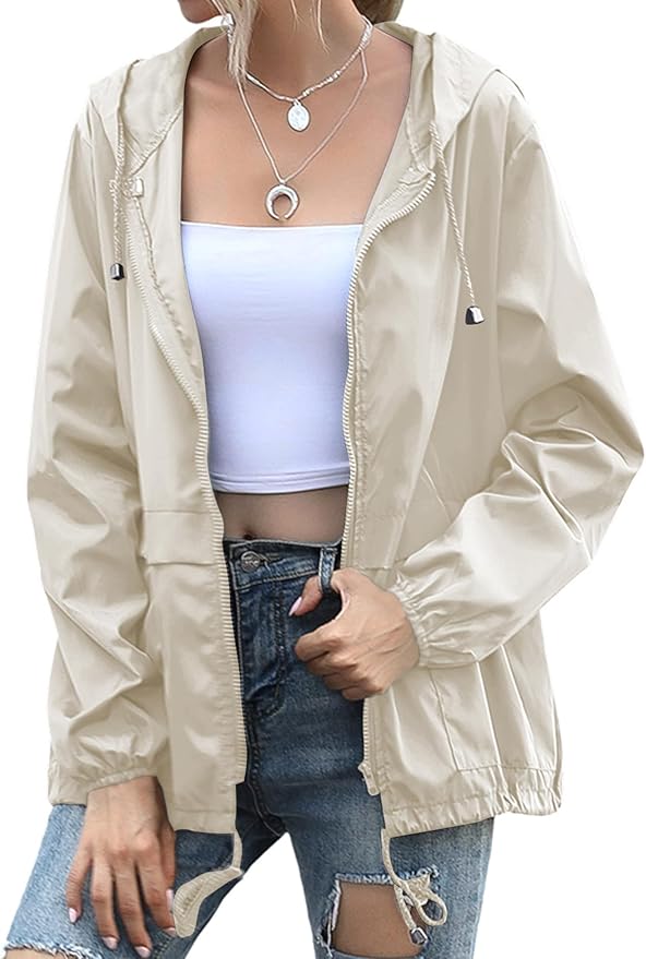 Women's Raincoats Lightweight Waterproof Windproof Adjustable Windbreaker Rain Jackets Hooded with Pockets S-XXL