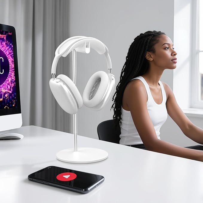 SHUOSUO Headphone Stand, Headset Holder with Solid Base for Desk, Compatible with AirPods Max, Beats, Bose, B&O, Sony, Sennheiser, Gaming, etc (White)