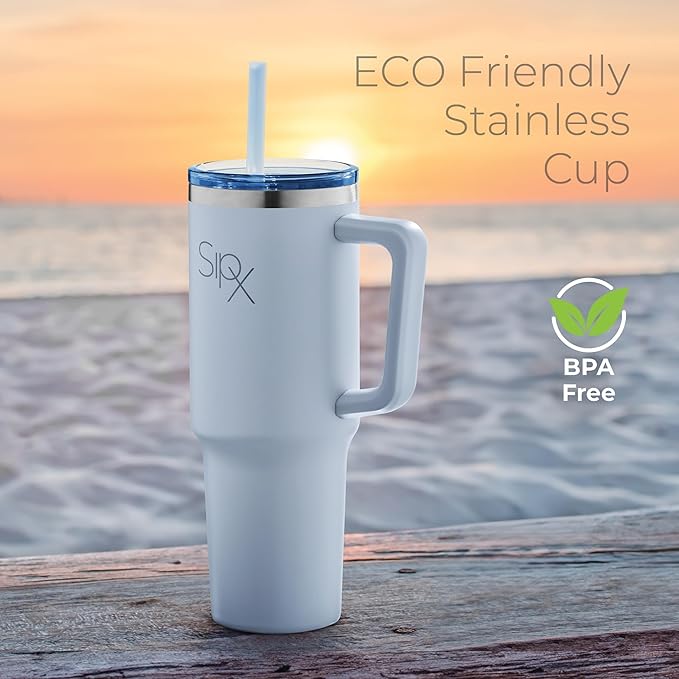 SIPX™ 30 oz Insulated Tumbler with Handle & Straw – Vacuum Insulated Stainless Steel, Leakproof, Cupholder Friendly – Perfect for Iced Coffee, Water & Travel – Blue