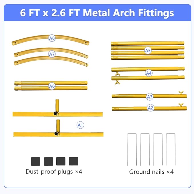 6 ft Arch Backdrop Stand, Wedding Arch Frame, Stable Metal Background Stand with Square Base Ground Nails, for Birthday Party Baby Shower Garland Decoration, Gold