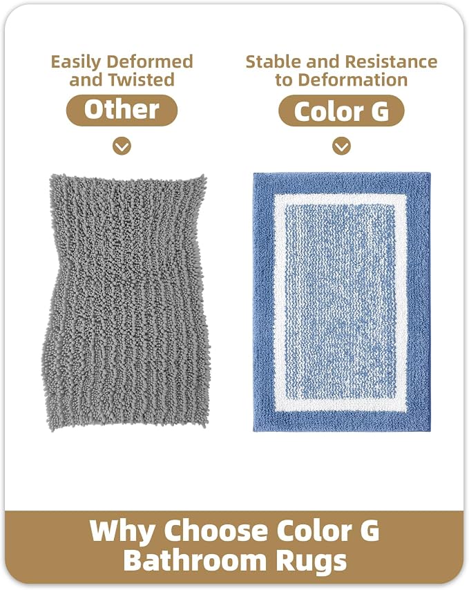 Color&Geometry Bathroom Runner Non Slip, 24"x59" Light Blue Bath Runner Rug, Absorbent, Soft, Washable, Microfiber Bath Mat Bathroom Carpet