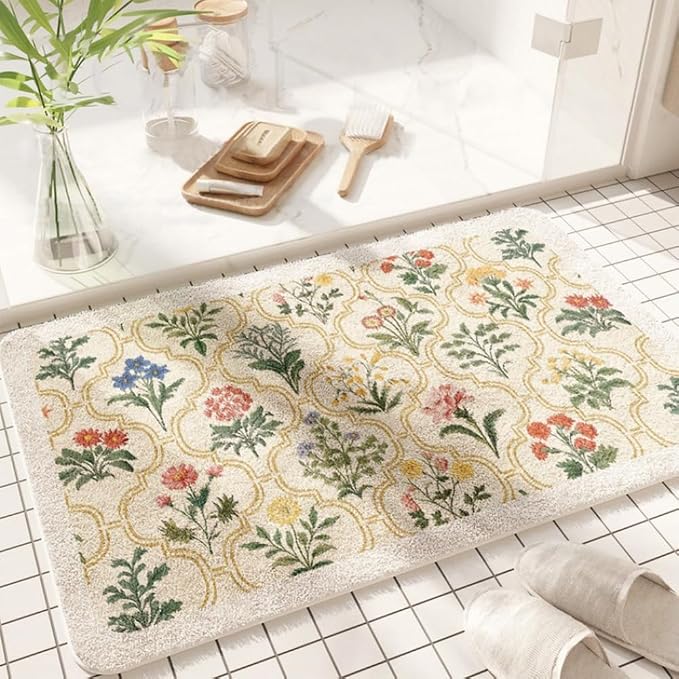 vctops Rectangle Bathroom Rugs, Spring Floral Print Absorbent Microfiber Bath Rugs, Non Slip Quick Dry Bath Mat Runner for Bathroom Floor, Tub and Shower, Home Decor Accessories (Rectangle A,16"x24")