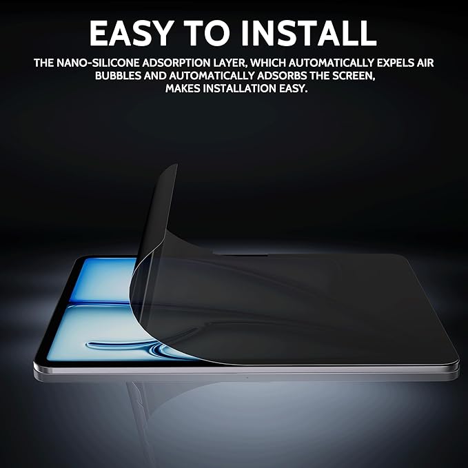 Peslv 360° Privacy Screen for iPad Air 11 Inch 2024/2025 (M2/M3, 6th/7th Gen), Anti Glare Blue Light Spy Filter Private Cover, High Sensitive Bubble-Free Easy Install Black Security Protector