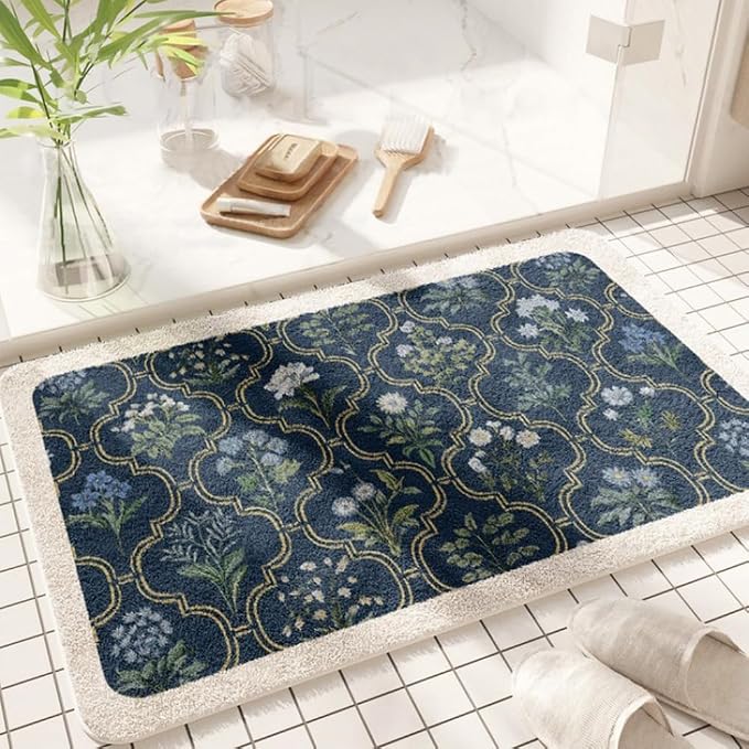 vctops Rectangle Bathroom Rugs, Spring Floral Print Absorbent Microfiber Bath Rugs, Non Slip Quick Dry Bath Mat Runner for Bathroom Floor, Tub and Shower, Home Decor Accessories (Rectangle B,16"x24")