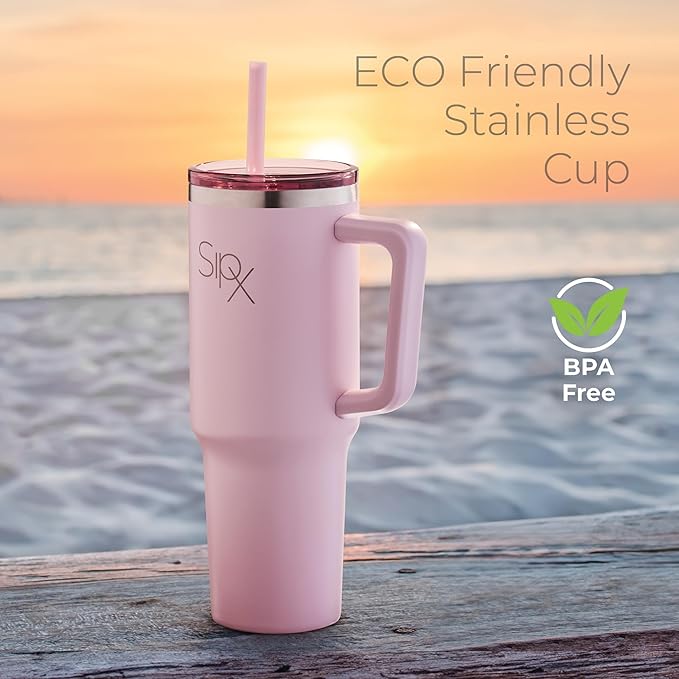 SIPX™ 30 oz Insulated Tumbler with Handle & Straw – Vacuum Insulated Stainless Steel, Leakproof, Cupholder Friendly – Perfect for Iced Coffee, Water & Travel – Pink