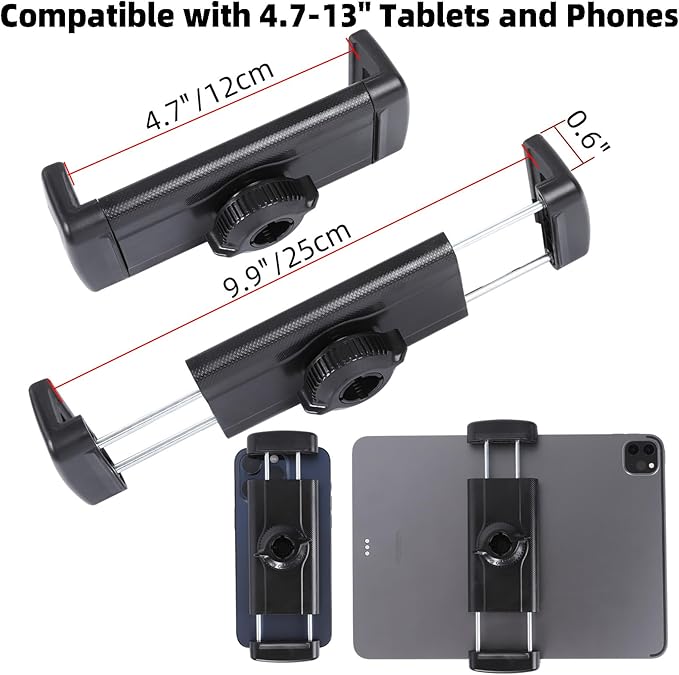 FPN Tablet Holder for Microphone Stand/Treadmill/Spin Bike/Stroller/Golf Cart/Handlebar/Stationary Bike, Phone iPad Holder Mount for iPad Pro 12.9, Galaxy Tabs, iPhone(4.7-13”)