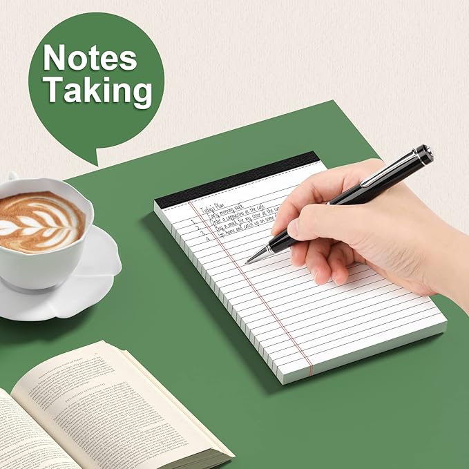 MuiAng 6 Pack Note Pads 5 x 8 Inch Writing Pads College Ruled Legal Pads, White Lined Notepad for Work or School, 30 Sheets/Pad, Perforated Recycled Note Paper for Note-Taking, Grocery List