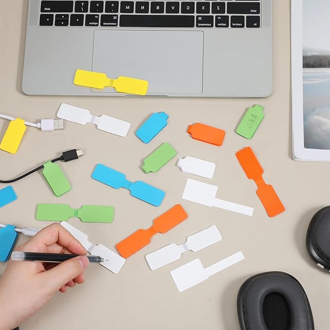50 Pcs Cord Labels for Electronics 20 Reusable Large Wire Tag 30 Write On White Cords Label Multicolor Cord Labels for Electronics for Identifying Electrical Charging Cords Management (5 Colors)