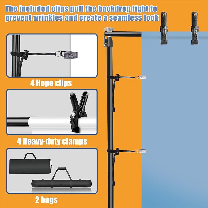 Versatile Heavy Duty Backdrop Stand with Wheels, 10 * 7ft Adjustable Photo Background Stand, Banner Backdrop Stand for Parties/Photography/Birthday/Studio