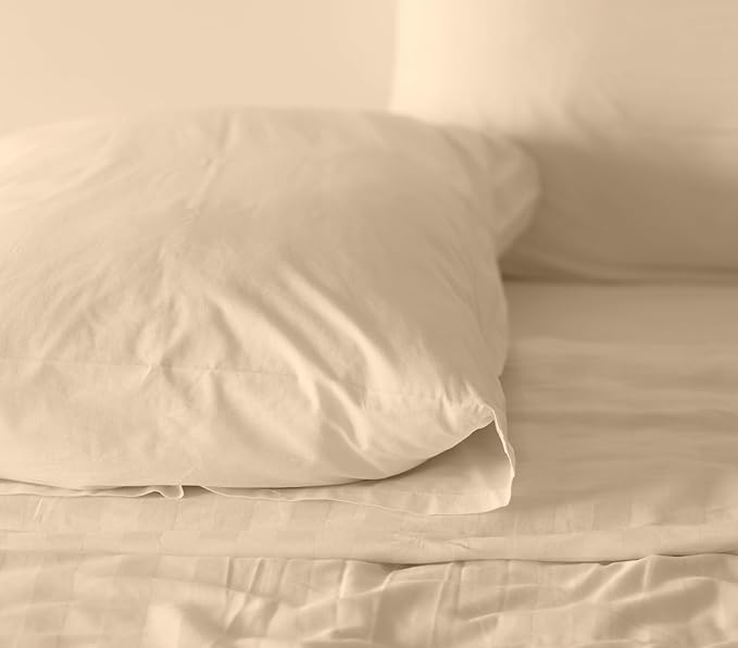RUVANTI 100% Cotton California King Sheet Sets, 4 Pieces, Soft & Breathable Percale Weave Bedding, Deep Pocket 14", Hotel Standard, Crisp Cool Feel & Durable, Perfect Dyed Sheets, Beige