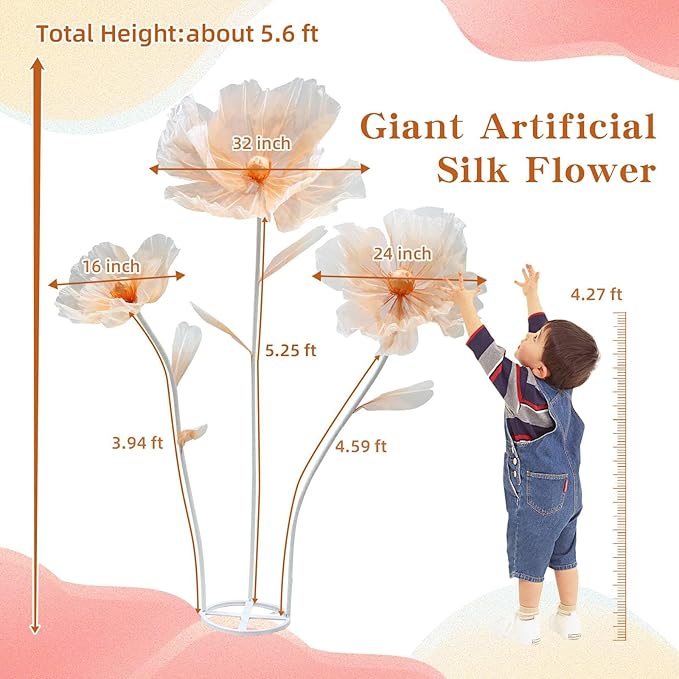 Giant Flowers for Decoration,Wedding Reception Essential Decoration,5.6 Ft Tall Artificial Silk Flower,Party Banquet Background Decor,Home Decor(Red)