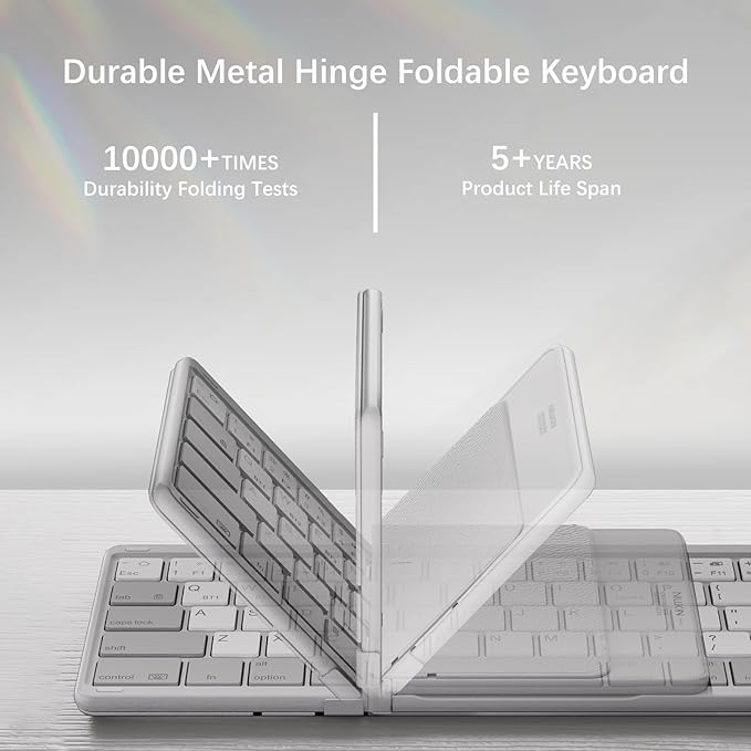 Nillkin Upgraded Foldable Bluetooth Keyboard with Touchpad & Number Pad, Portable Wireless Keyboard for Travel, Pocket-Sized, Full Size Keys, Support 3 Devices for iPad Laptop Tablets Phone, Gray
