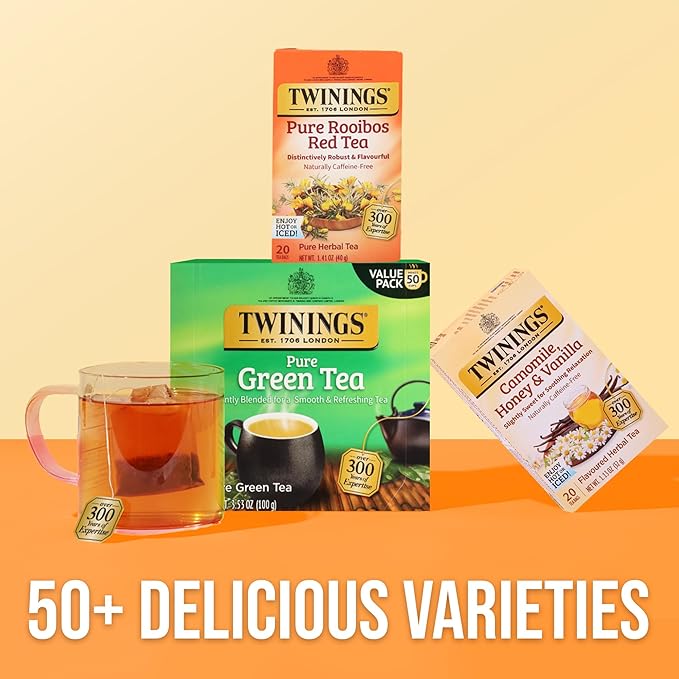 Twinings Pure Rooibos Red Herbal Tea Individually Wrapped Bags, 20 Count (Pack of 6), Sweet with Uplifting Aroma, Naturally Caffeine-Free, Enjoy Hot or Iced, 120 Teabags