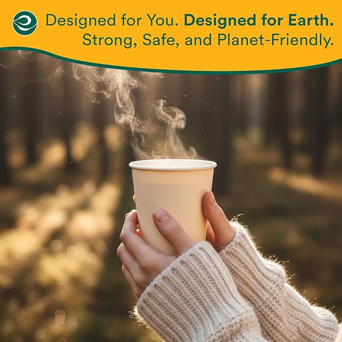 ECO SOUL 100 Pack 12 oz Disposable Coffee Cups Eco-Friendly, Biodegradable, Compostable, Leak-free & Sturdy To Go Hot Drink Travel Bagasse Cup for Tea, Chocolate, Party, Picnic & Cafe, Office & Home