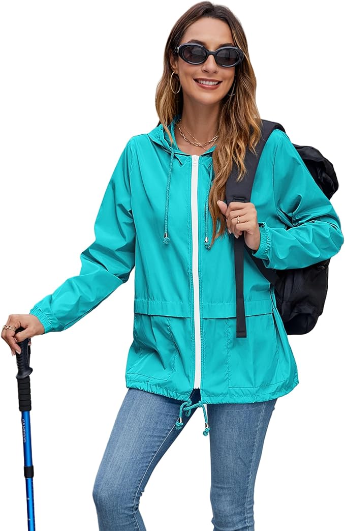 Hount Women's Lightweight Hooded Raincoat Waterproof Packable Active Outdoor Rain Jacket (S-3XL)