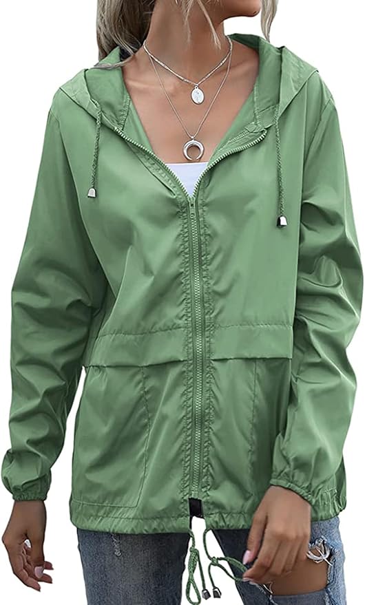 Women's Waterproof Raincoat Lightweight Rain Jacket Hooded Windbreaker with Pockets for Outdoor