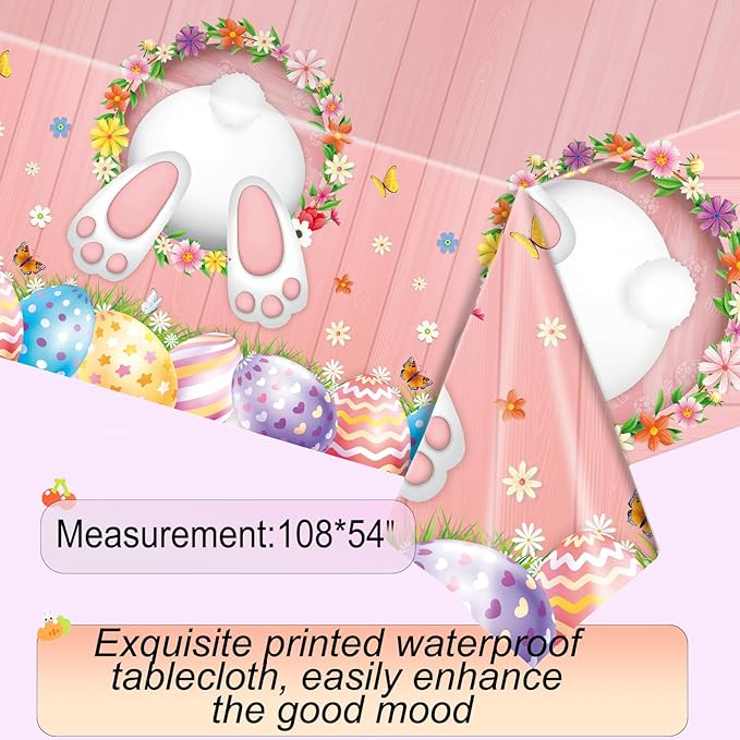 Easter Themed Happy Birthday Party Decorations, Rabbit Egg Backdrop Tablecloth, Happy Birthday Banner, Bunny Foil Confetti Balloons, Cake Topper, Colorful Latex Balloons for Boys Girls